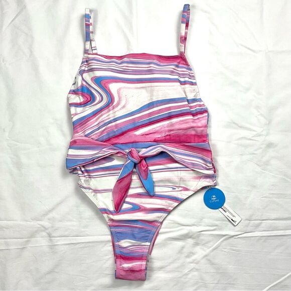 Cupshe One Piece Swimsuit Dreamland Ice Cream Sash Square Neck Swim Sz Med New - Picture 2 of 10